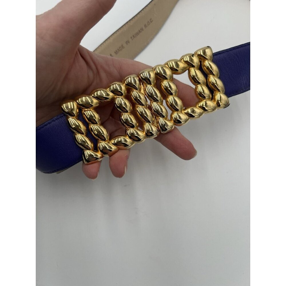 Vintage Carlisle Size M Purple Genuine Leather Belt W/Gold Clasp Buckle READ!!